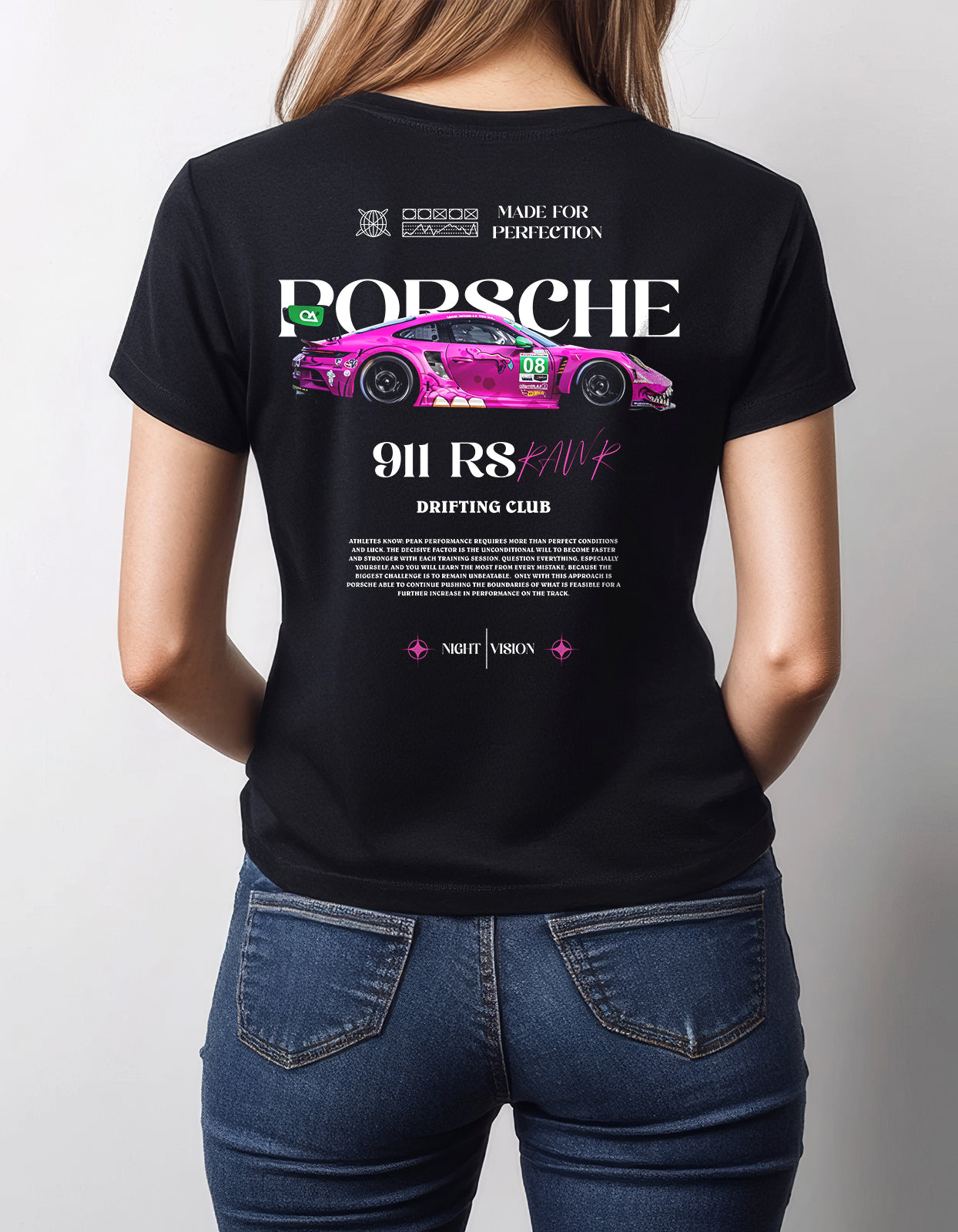Pink Porche 911 RS RAWR Car Collection Graphic Print T-Shirt by WhimsyWrap whimsywrap