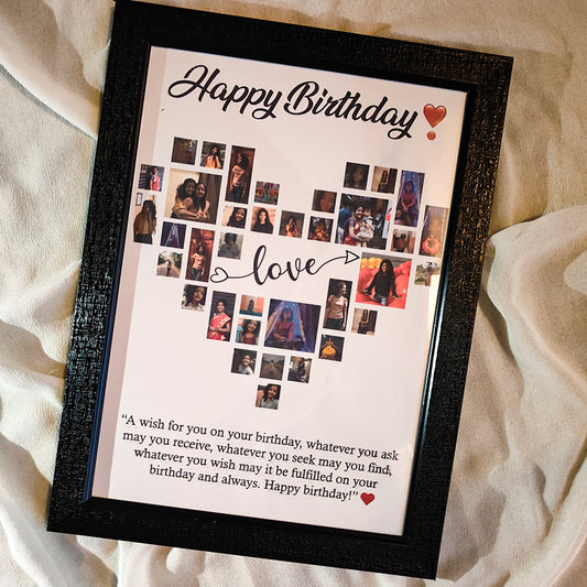 Happy Birthday Heart Shaped Collage Photo Frame with 40 Photos