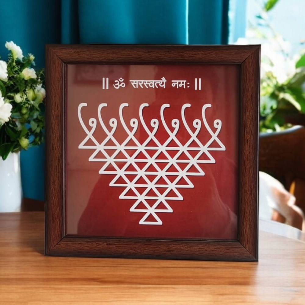 Saraswati Yantra | saraswati yantra wooden frame | Saraswathi yantra, Wall hanging saraswathi yantra | saraswathi yantra for puja whimsywrap
