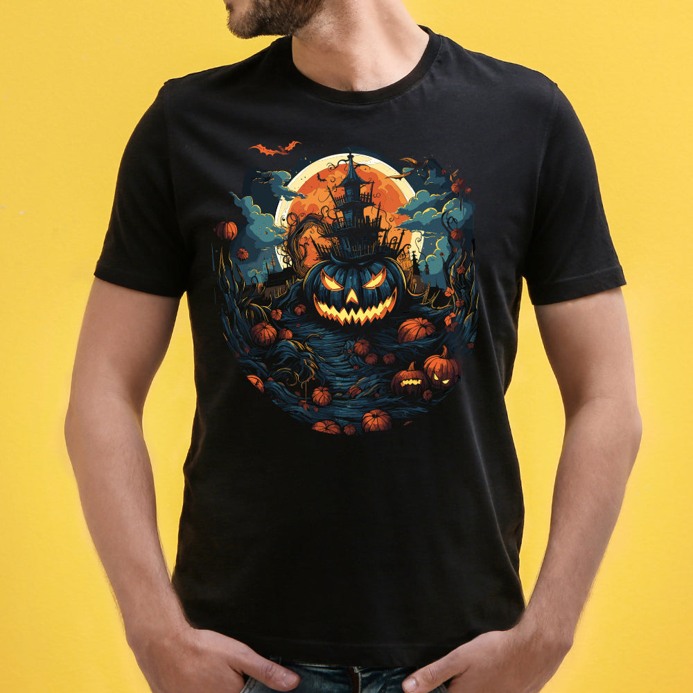 Shop the 'Pumpkin Halloween' Unisex Graphic T-Shirt by WhimsyWrap, featuring a festive cartoon pumpkin design perfect for the Halloween season. This stylish and comfortable T-shirt is ideal for casual wear, bringing a fun, spooky vibe to your fall wardrobe. Perfect for both men and women who love Halloween-themed apparel.