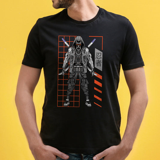 Shop the 'Ninja Graphic' Unisex Graphic T-Shirt by WhimsyWrap, featuring a striking cartoon ninja design. This bold and dynamic T-shirt is perfect for both men and women who love martial arts, action-themed apparel, and unique graphic tees. Ideal for casual wear, it adds a fierce, adventurous vibe to your wardrobe.